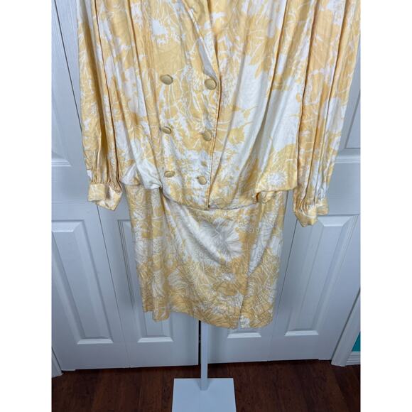 80s vintage yellow tropical floral on white blazer suit dress cotton 2X Dorothy - Picture 3 of 7